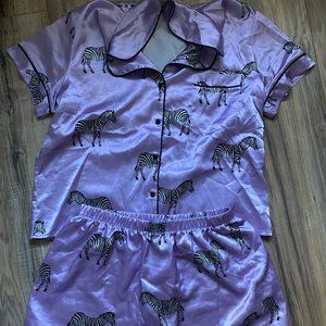 Nasty Gal Silk Purple Zebra Pajama Set